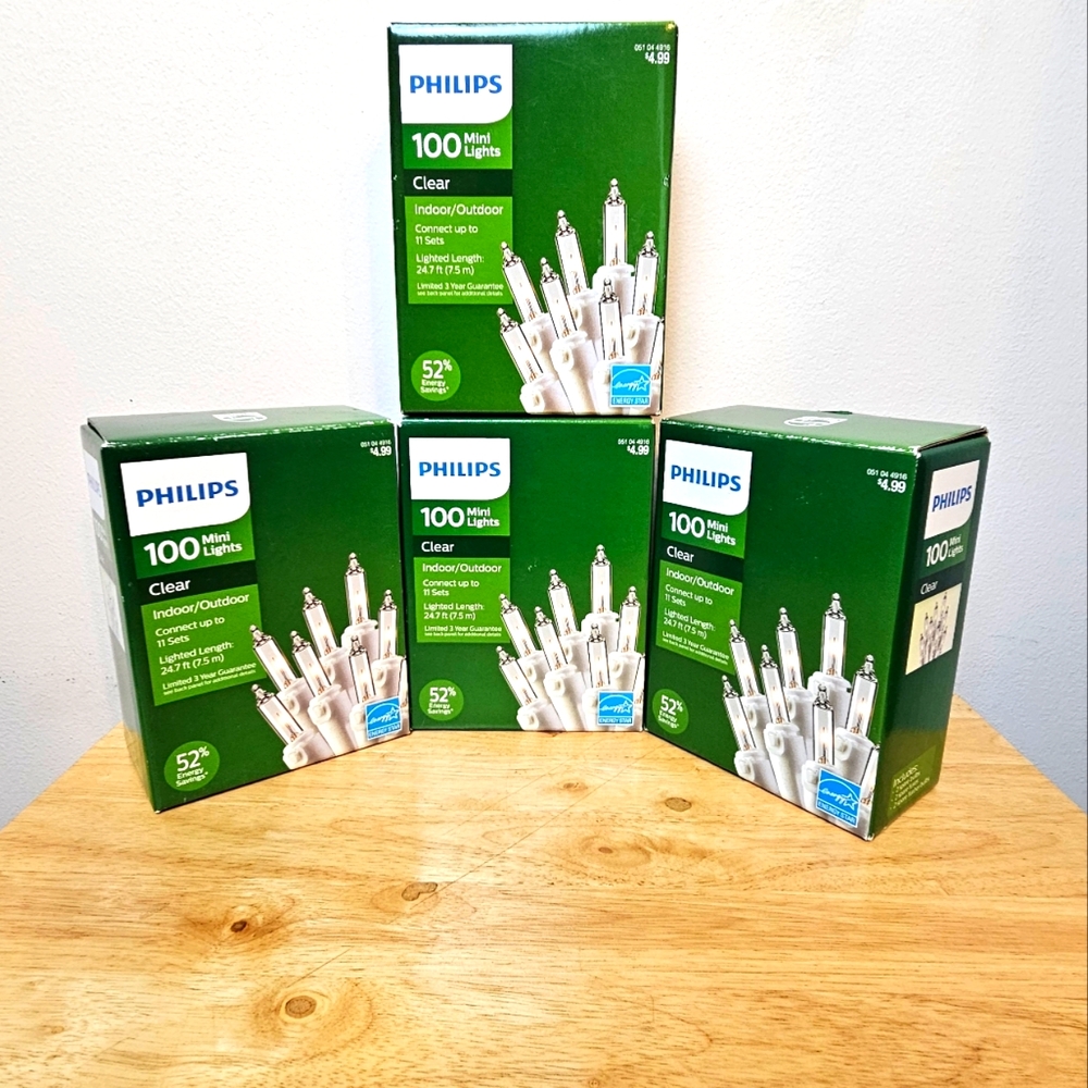 Philips 100 Clear Mini Lights Set of 4 Boxes New!